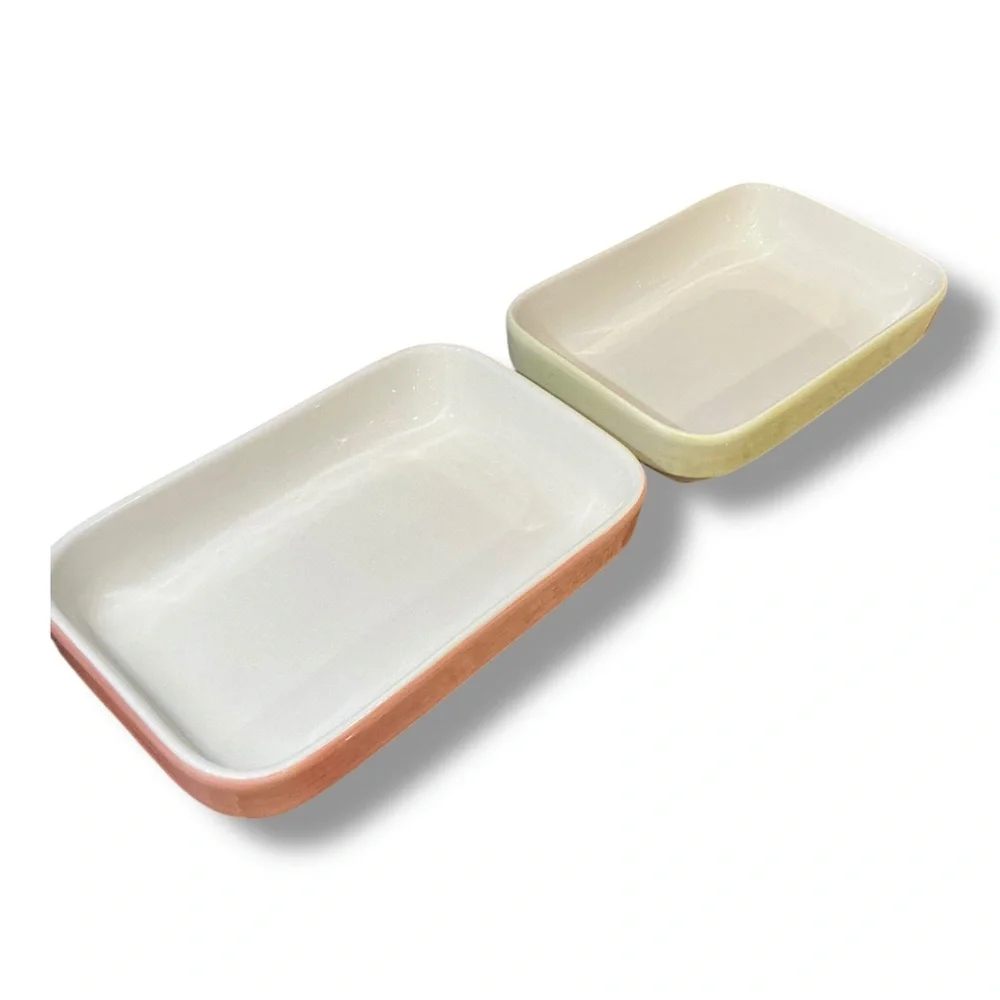 Set of 2 Burlodge Continental Hotelware Rectangular Dishes – Pink & Green